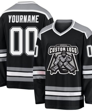 Custom Black White-Gray Hockey Jersey